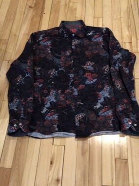 Au Noir Men's Lightweight Floral-Print Shirt Jacket - Navy Multi Size 6